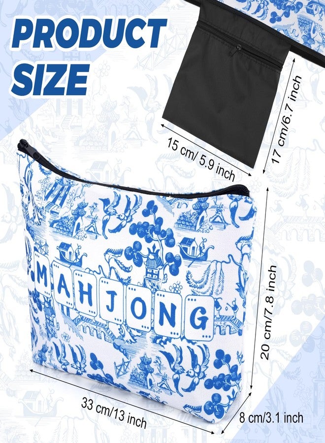 Booson American Mahjong Bag Blue White Floral Tile Carrying Bag Soft Thickened Storage Case with Zipper Inner Pocket 13 x 7.8 x 3.2 Inches - Image 2